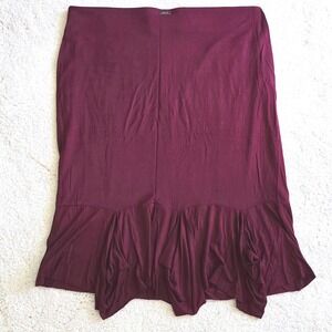 JoFit Burgundy Skirt Women's Size L Ruffle Hem Knee Length Casual Stretch Knit